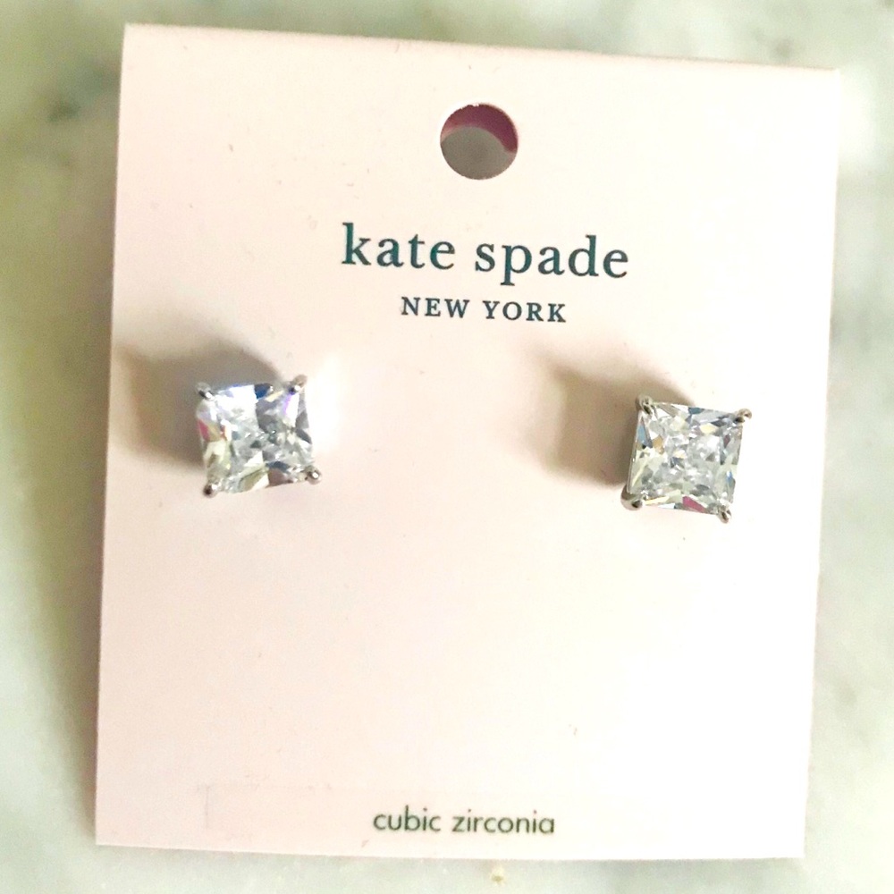 NWT KATE SPADE Save The Date Cubic Zirconia Square Cut Stud Earring